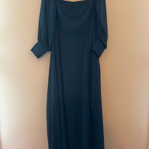 Lulu's Blue Gown with Cowl Neck and Bishop Sleeves for Wedding